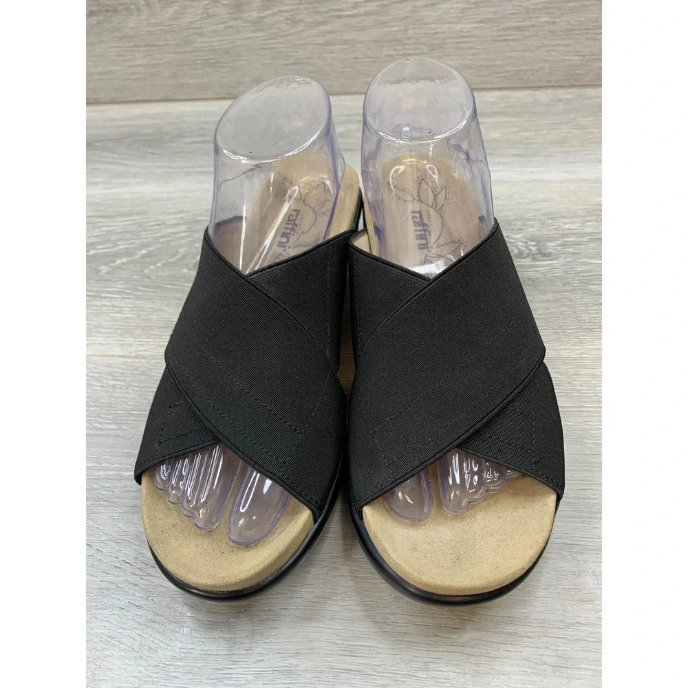 Umberto Raffini Nolce Black Elastic Crisscross Wedge Sandals Slides Women's 9.5